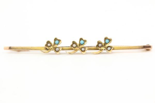 Gold turquoise and seed pearl stock pin