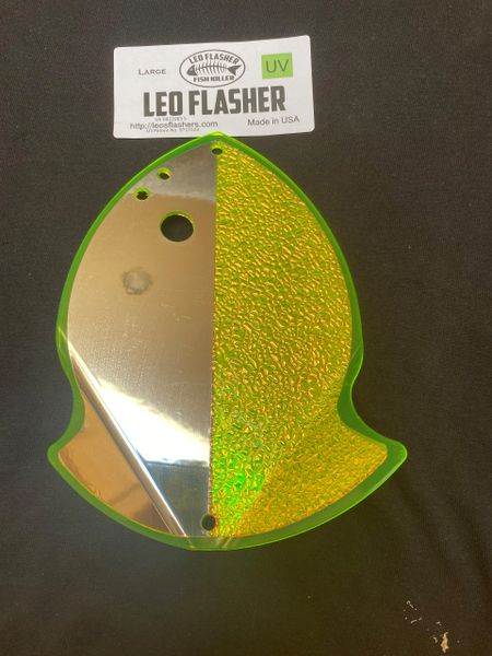 Large Leo Flasher Chrome / Crushed Pearl on Chartreuse