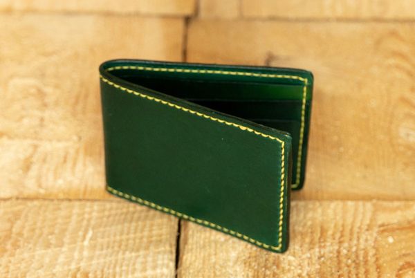 Handmade leather wallet, Green, made by Jacob of Seventh Wonder Leather