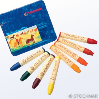 Stockmar Stick Wax Crayons - 8 colours Waldorf assortment in metal case