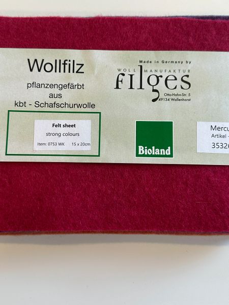 Bioland 100% Pure New Eco Wool Felt - 6 sheets - Basic Colors
