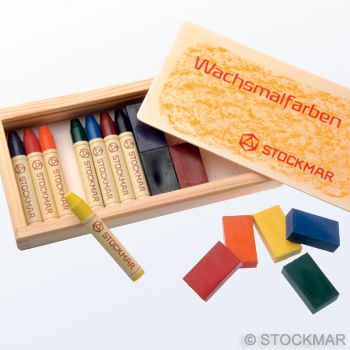 Stockmar Wax Crayons - 8 Crayons + 8 Blocks in Wooden Box