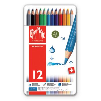 Caran d'Ache Fancolor Watercolour Pencils - 12 colours Tin