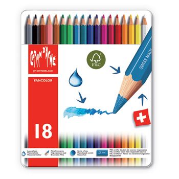 Caran d'Ache Fancolor Watercolour Pencils - 18 colours Tin