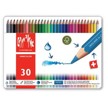 Caran d'Ache Fancolor Watercolour Pencils - 30 colours in tin