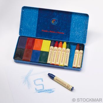 Stockmar Combined Assortment 8 Crayons + 8 Blocks in metal case
