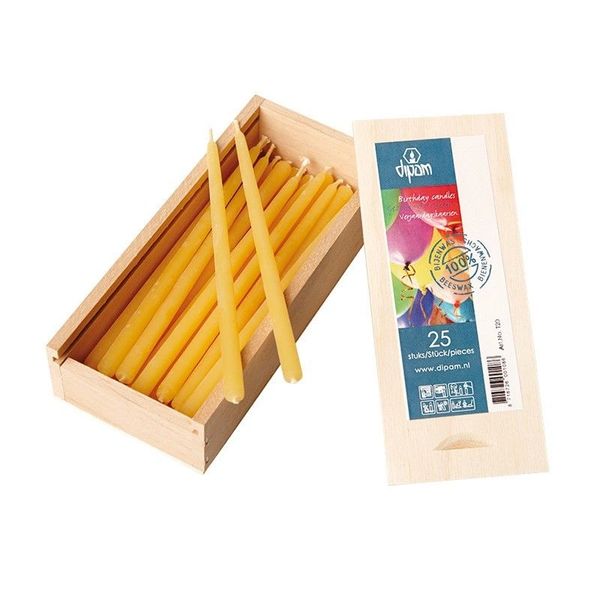 Beeswax Birthday candles in wooden box 25ct