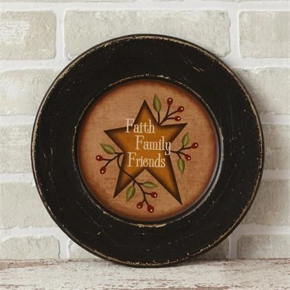 PRIMITIVE COUNTRY WOOD FAITH FAMILY FRIENDS PLATE INSPIRATIONAL HOME DECOR 2382B 