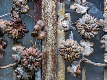 "Rusty Gate."  Detail of corroding iron work on gate in Cinque Terre, Italy.