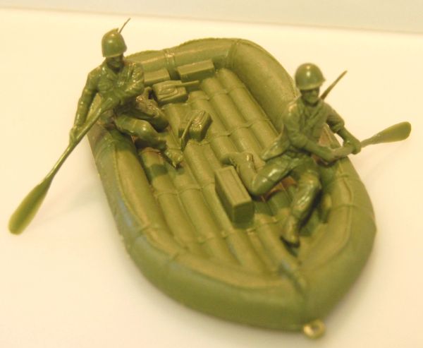 Marx WWII Rubber Raft w/ Oarsmen recast by BMC in OLIVE GREEN