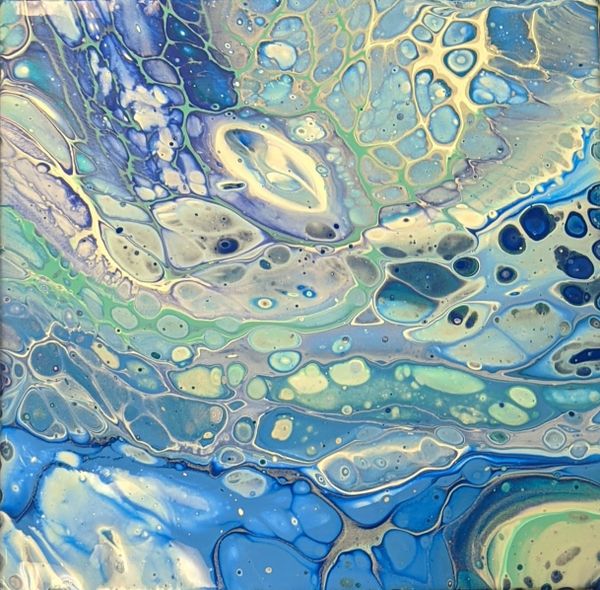 blue cosmic rebirth acrylic pour painting fluid abstract 