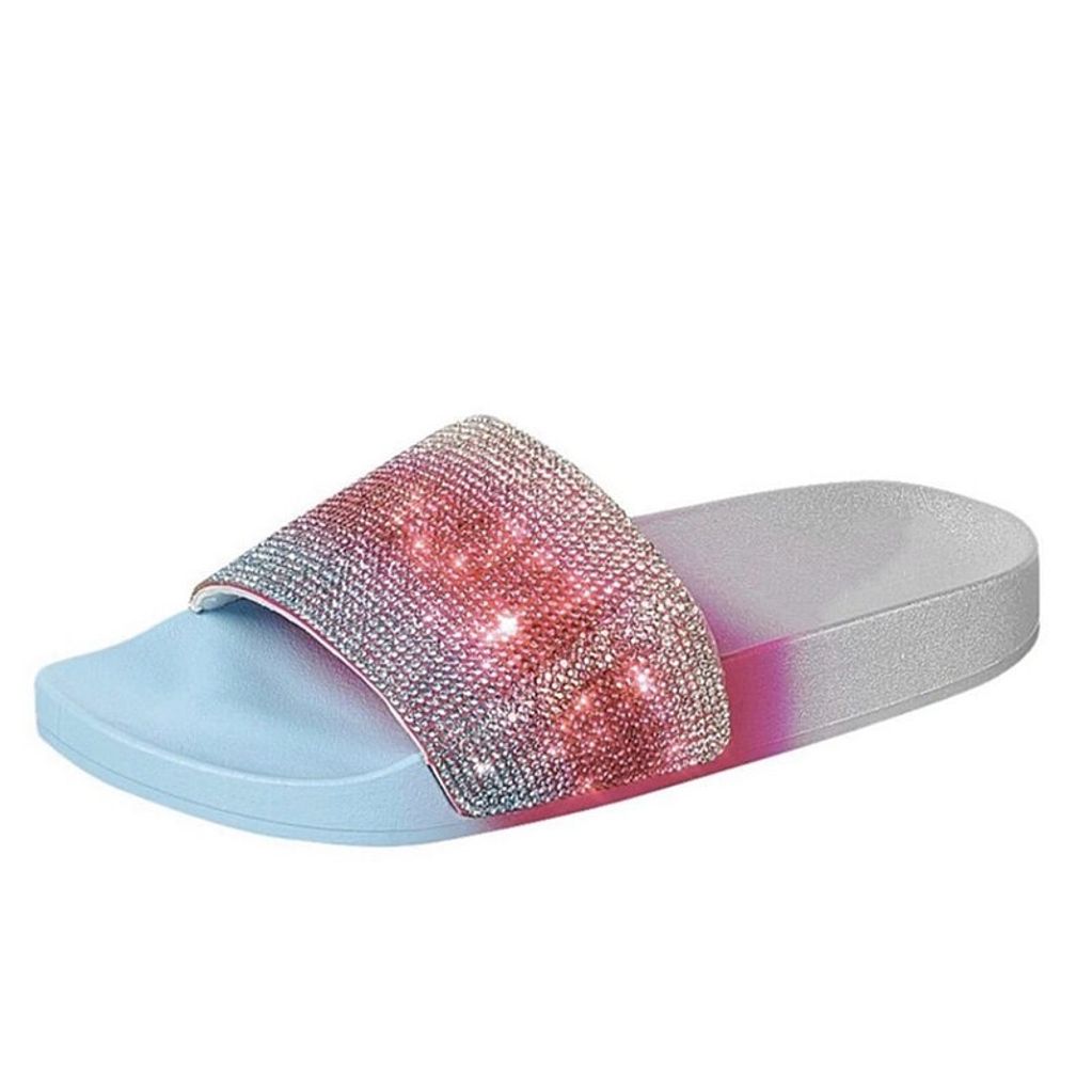 Ladies Diamond Girls Rhinestone Slides Colorful Slippers Gradient Soft Bottom Non-slip Lightweight 