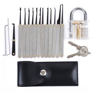 12 Pcs Unlocking Lock Pick Tools Set Key Extractor+Transparent Practice Padlocks 