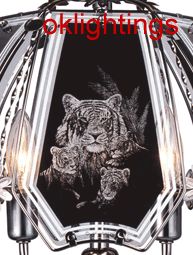 FREE US SHIPPING ok touch lamp replacement glass panel Tiger & Cubs 638-TI5 