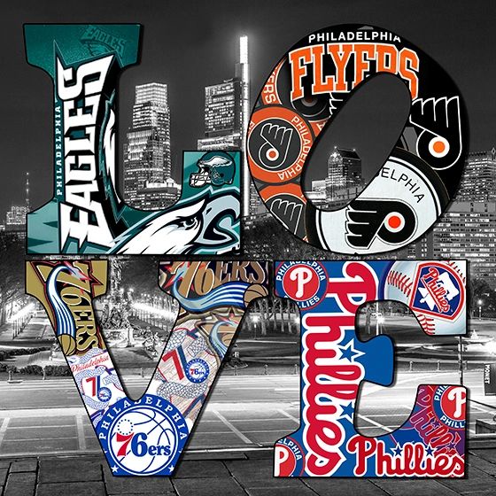 Love Philly Teams Canvas | Philadelphia Sports Teams Love Sign Black Wall  Canvas