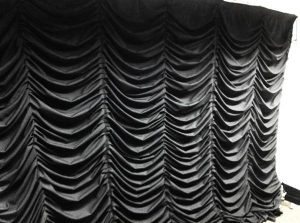 BLACK 6 MTR X 3 MTR BACKDROP AUSTRIAN RUFFLED DRAPE CURTAIN