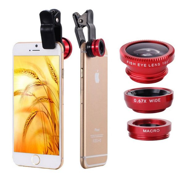 3 in 1 Universal Clip On Camera Lens Kit Fish Eye Wide Angle Macro For Smart Phone