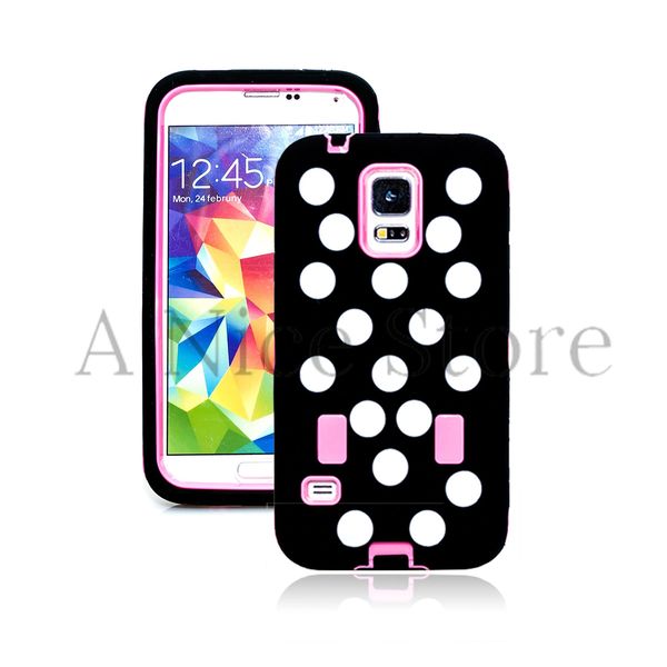 Samsung Galaxy S5 Hybrid Protective Polka Dot Case with Built In Screen Protector
