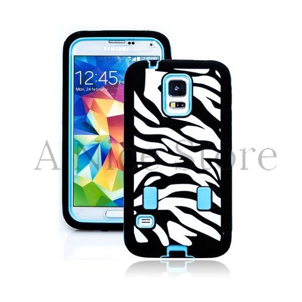 Samsung Galaxy S5 Hybrid Zebra Print Case with Built In Screen Protector