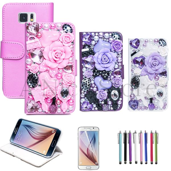 Samsung Galaxy S6 Handmad Luxury 3D Flower Fairy Flip Wallet Leather Stand Case