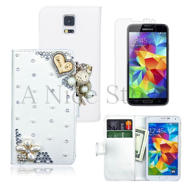 Samsung Galaxy S5 Luxury Magnetic Flip 3D Bling Handmade Leather With I Love you Flip Wallet Case