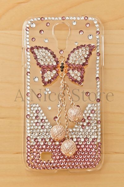 Samsung Galaxy S4 Luxury 3D New Bling Handmade Crystal Glitter Purple Butterfly Design Case