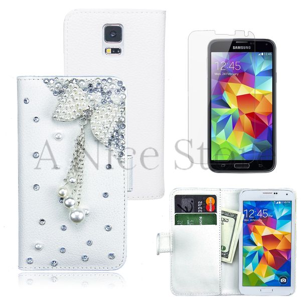 Samsung Galaxy S5 Luxury Magnetic Flip 3D Bling Handmade Butterfly Chain Leather Flip Wallet Case