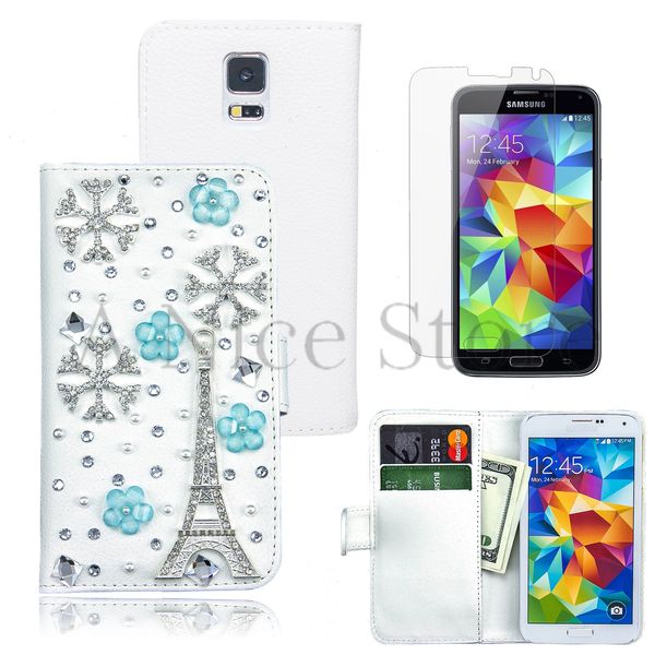 Samsung Galaxy S5 Luxury Magnetic Flip 3D Bling Handmade Paris Eiffel Tower Leather Flip Wallet Case