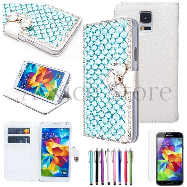 Samsung Galaxy S5 Luxury Magnetic Flip 3D Handmade Bling Gem Leather Flip Wallet Case