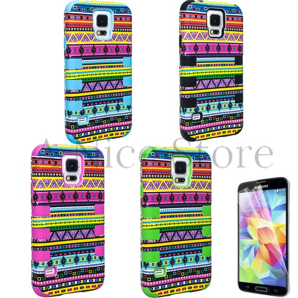 Samsung Galaxy S5 i9600 Aztec Totem Pattern Design Chevrons Hybrid Tribal Armor Case