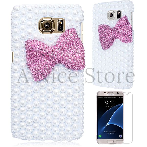Samsung Galaxy S7 Edge Luxury 3D New Bling Handmade Pink Pearl Bow-knot Design Case Cover