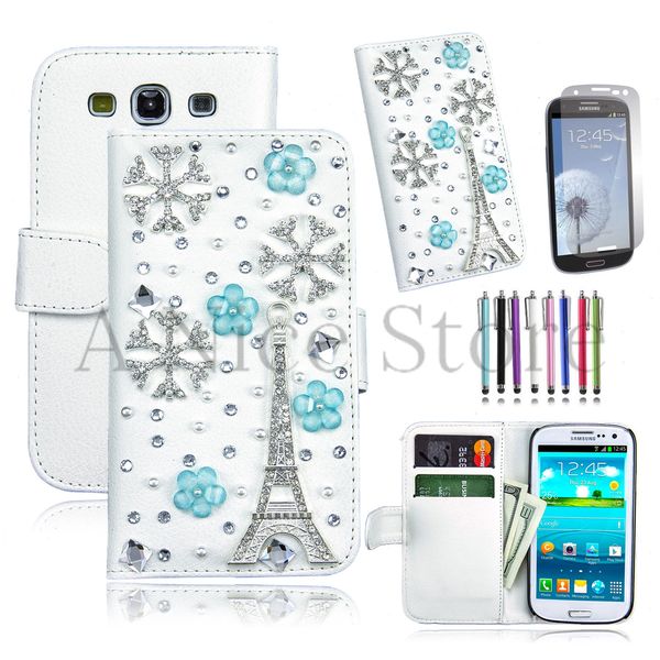 Samsung Galaxy S3 Luxury Magnetic Flip 3D Bling Handmade Leather Flip Wallet Case