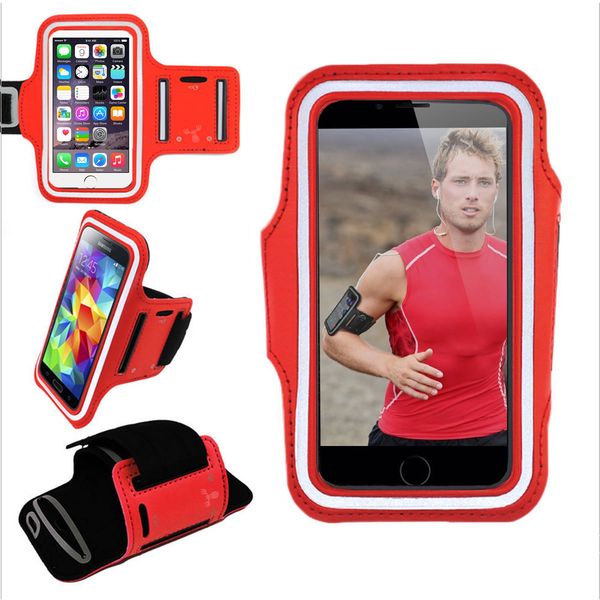 Armband, Universal Premium Water Resistant Jogging Sport Armband with Key Holder for Smart Phone, Red