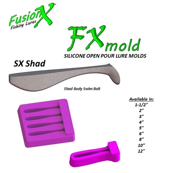FX Mold - SX Shad - Shad Bodied Swim Bait (1-1/2, 2, 2-1/2, 3, 3-1/2,  4, 5, 6,7, 8, 10, 12) 3015 3020 3025 3030 3035 3040 3050 3060 3070