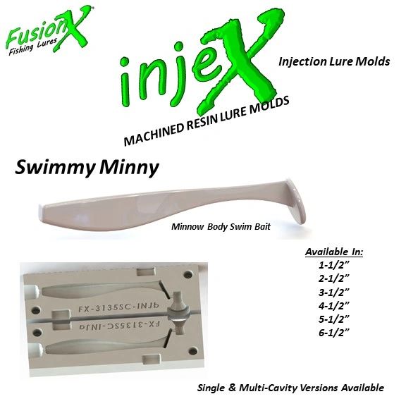 InjeX Injection Mold - Swimmiy Minny Minnow Swim Bait (1-1/2, 2-1/2,  3-1/2, 4-1/2, 5-1/2, 6-1/2, 8-1/2) 3115 3125 3135 3145 3155 3165