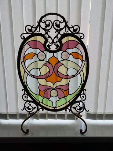 Victorian brass fire screen made by leaded glass studios