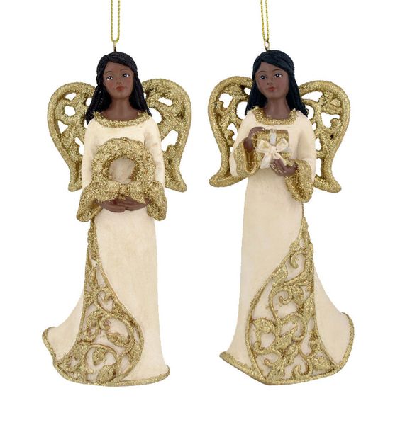 Ivory and Gold Angel Ornaments, Set of Two