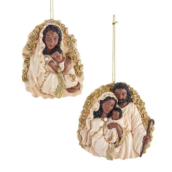 Ivory and Gold Holy Family Ornaments, Set of Two