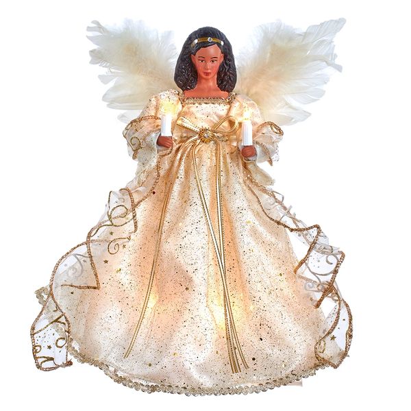 10" Ivory and Gold Glitter Lighted Angel