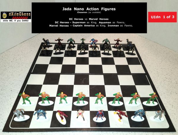 Chessmen: Jada Nano Action Figures. DC Superheroes vs Marvel Superheroes. Aquaman as Pawns vs Ironman as Pawns. éXileChess.com