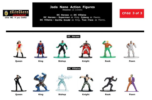 Chessmen: Jada Nano Action Figures. DC Heroes vs DC Villains. Cyborg as Pawns vs Two-Face as Pawns.