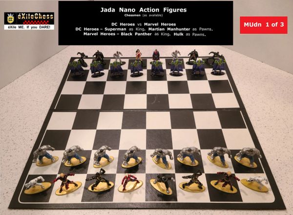 Chessmen: Jada Nano Action Figures. DC Heroes vs Marvel Heroes. Martian Manhunter as Pawns vs Hulk as Pawns. éXileChess.com