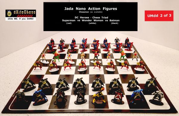 Chessmen - Chess Triad: Jada Nano Action Figures. DC Heroes: Superman vs Wonder Woman vs Batman. éXileChess.com