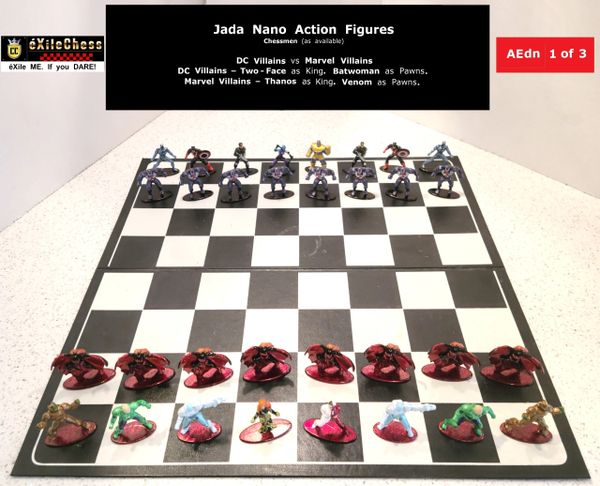 Chessmen: Jada Nano Action Figures. DC Villains vs Marvel Villains. Batwoman as Pawns vs Venom as Pawns. éXileChess.com