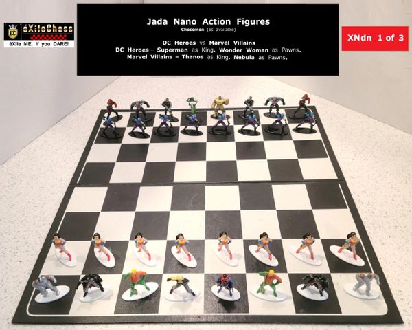 Chessmen: Jada Nano Action Figures. DC Heroes vs Marvel Villains. Wonder Woman as Pawns vs Nebula as Pawns. éXileChess.com