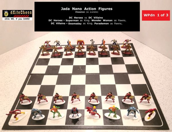 Chessmen: Jada Nano Action Figures. DC Heroes vs DC Villains. Wonder Woman as Pawns vs Parademon as Pawns. éXileChess.com