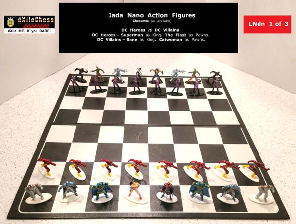 Chessmen: Jada Nano Action Figures. DC Heroes vs DC Villains. The Flash as Pawns vs Catwoman as Pawns. éXileChess.com