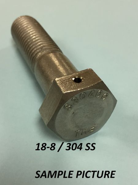 1.0 STAINLESS STEEL HEX BOLT, DRILLED HEAD, 18-8, 1/4-20 X 1, 10
