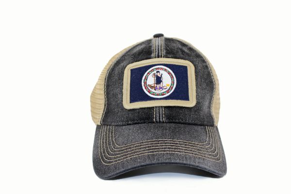 Virginia Flag Patch Trucker Hat, Black | S.L. Revival Co - Americana ...