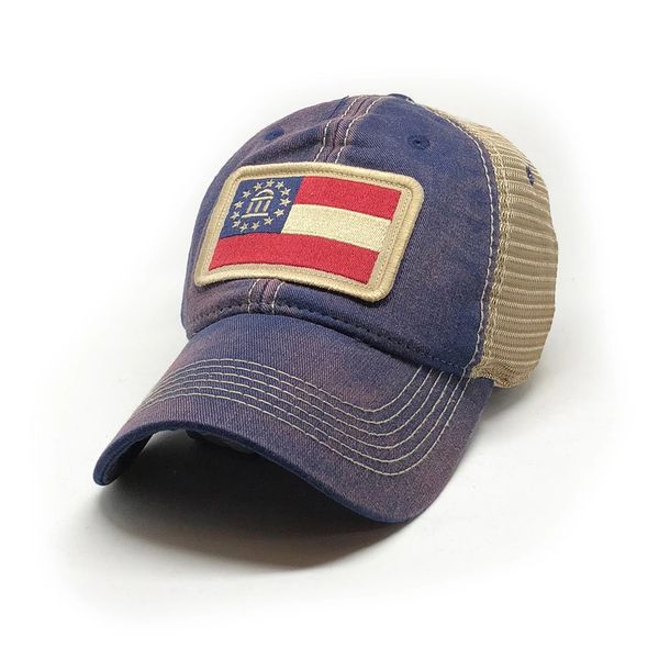 Flag Patch Trucker Hat, Navy Blue S.L. Revival Co Americana